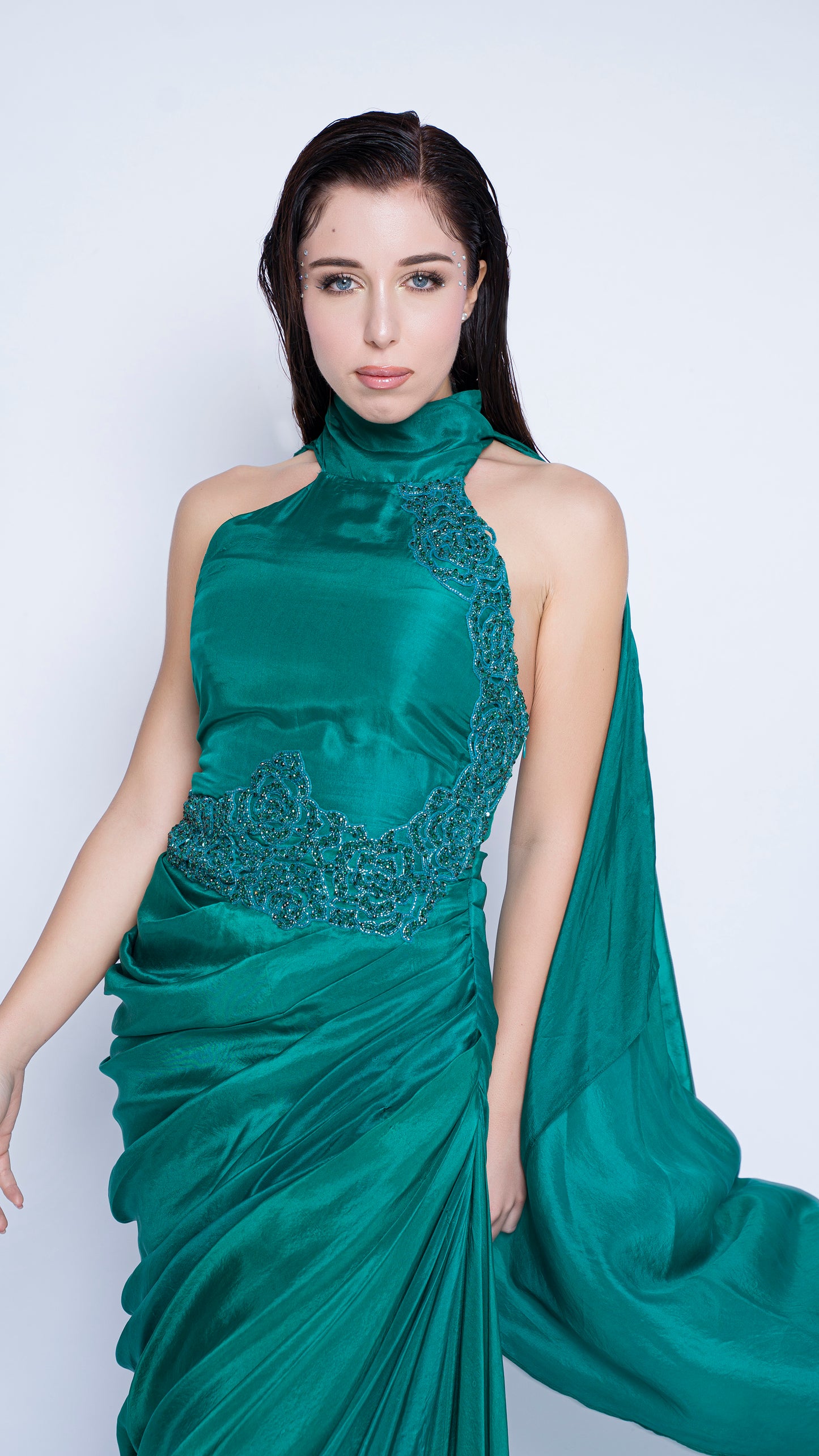 Draped gown with Waist Embellishment