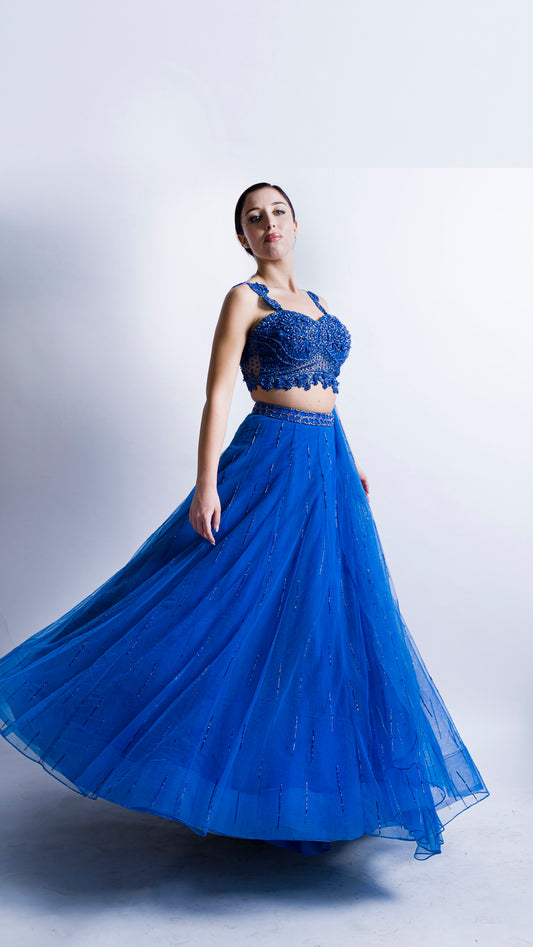 Midnight Blue rose embroidered lehenga set