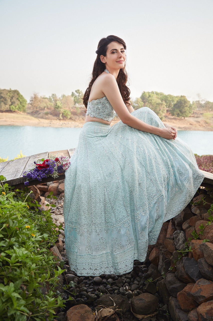 Frosty blue lehenga with blouse