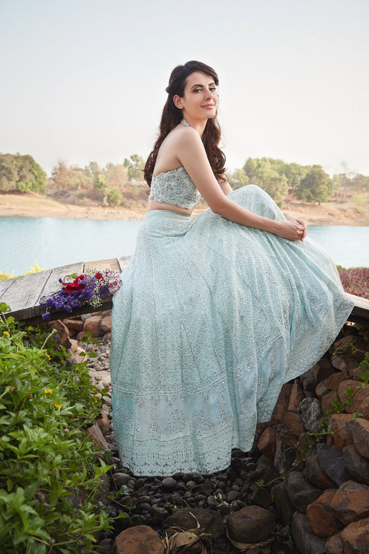 Frosty blue lehenga with blouse