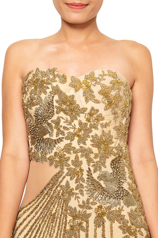 One shoulder Gold Mesh Gown