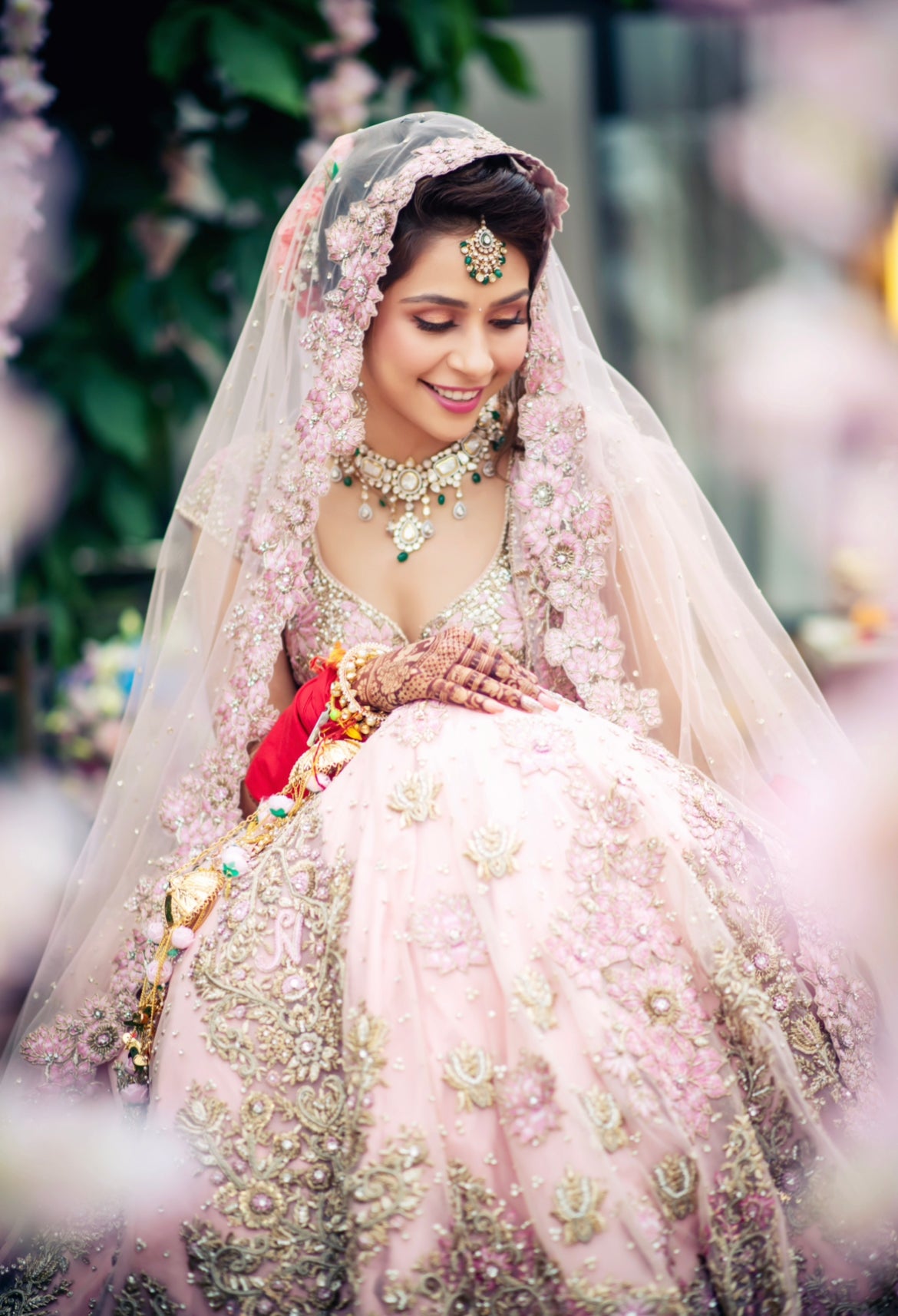 Embroidered Blouse with Lehenga, Dupatta & Belt