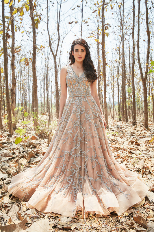 V Neck Flounced Gown