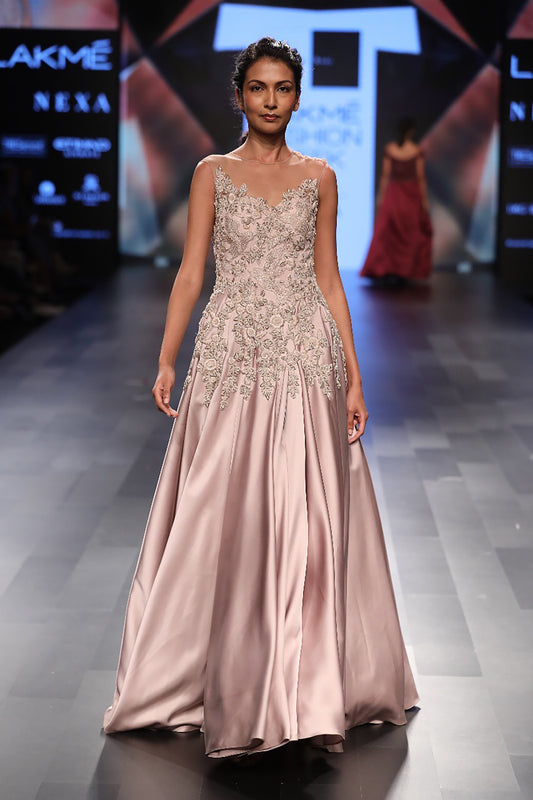 Flounced Gown with Bird Embellishment