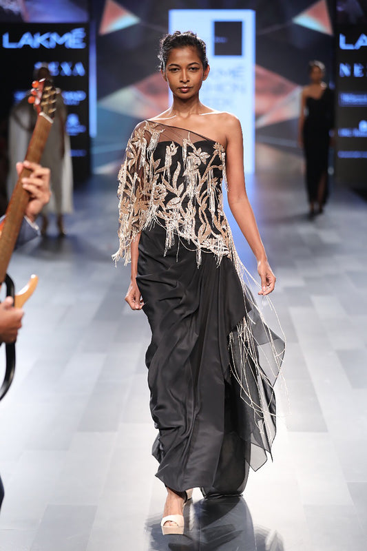 One shoulder Top with draped Skirt