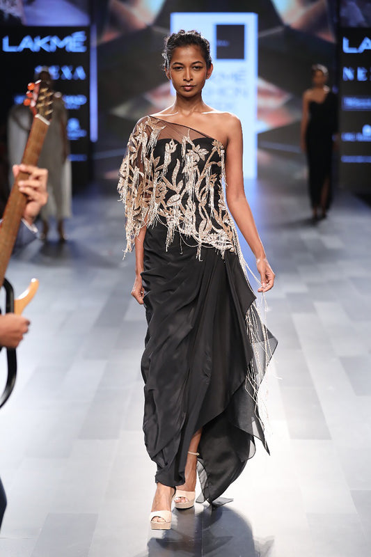 One shoulder Top with draped Skirt