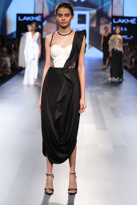 White & Black PVC embellished Gown