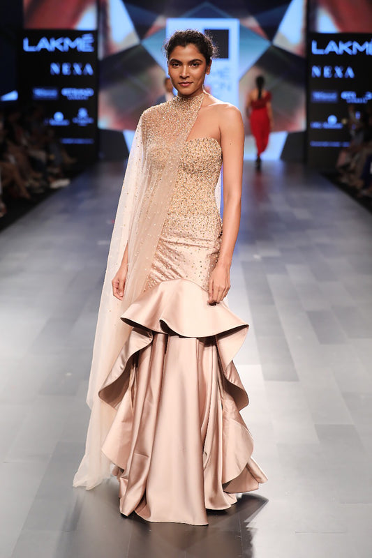 Structure Gown with Side Cape