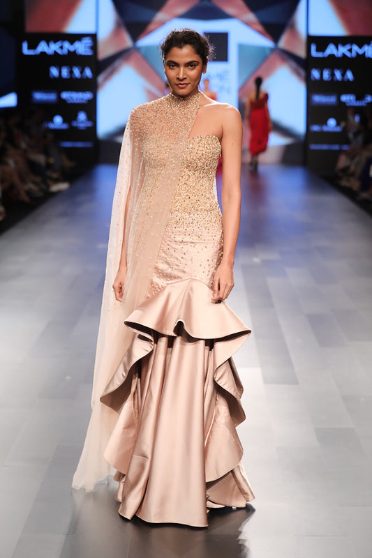 Structure Gown with Side Cape