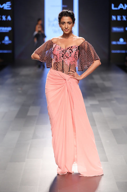 Off Shoulder Sari Gown