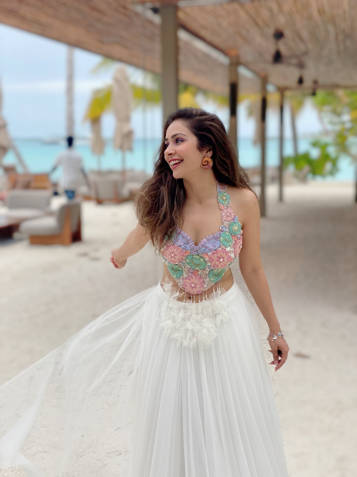 Halter Neck Blouse with Flounce Skirt