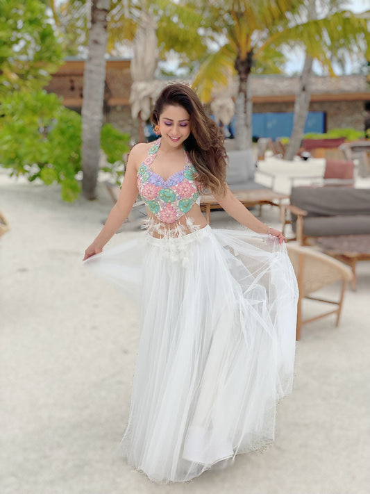 Halter Neck Blouse with Flounce Skirt