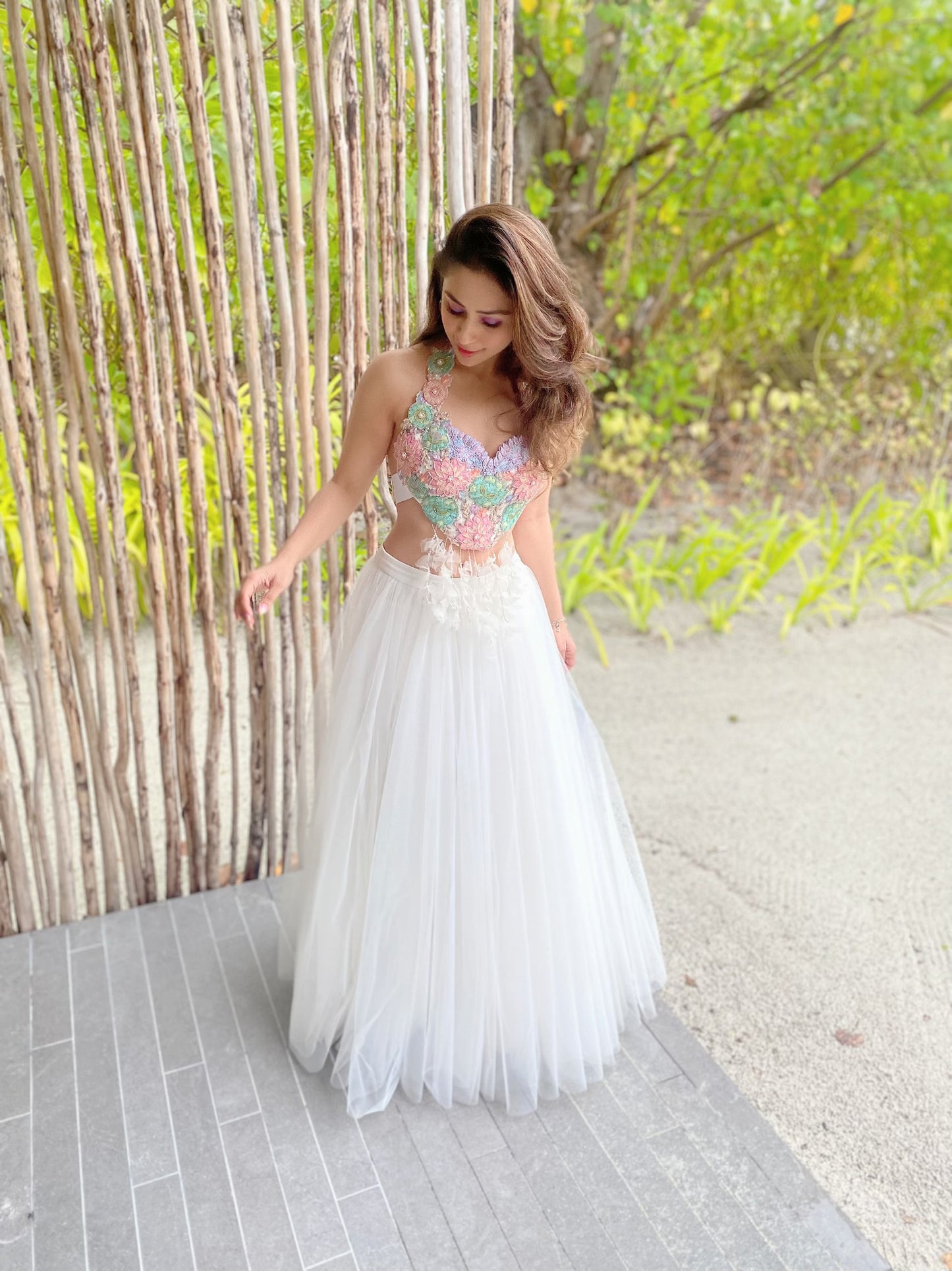 Halter Neck Blouse with Flounce Skirt