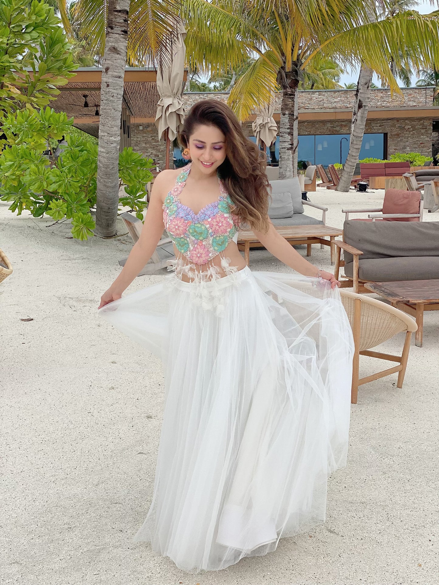Halter Neck Blouse with Flounce Skirt