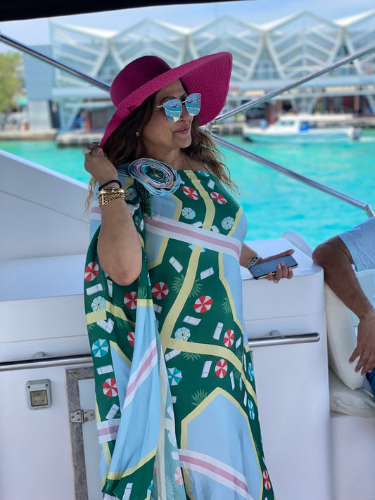 Pin Wheel One Shoulder Kaftan