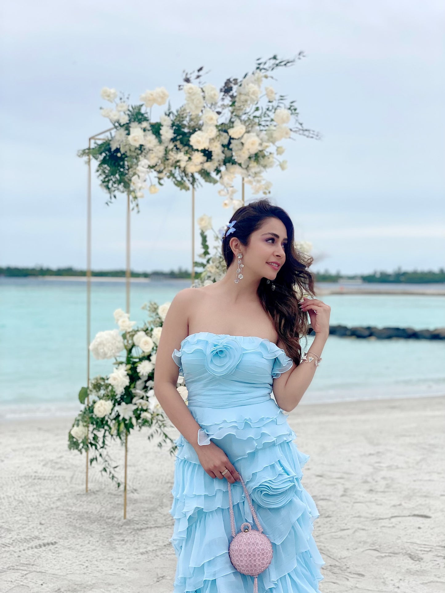 Ruffle gown with roses