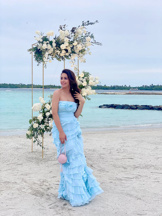 Ruffle gown with roses