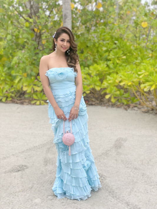 Ruffle gown with roses