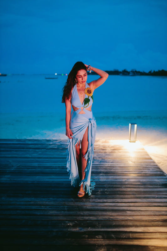 Cut Waist Bodysuit with Sarong