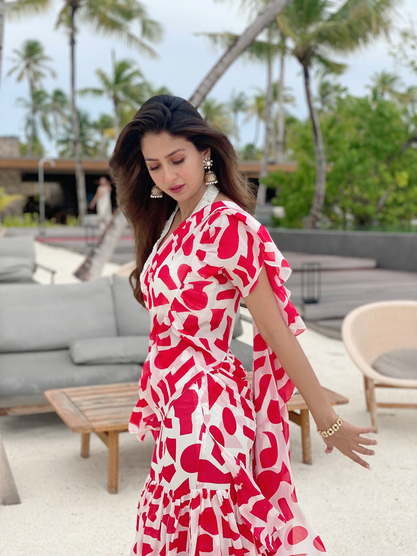 Embellished Blouse with Ruffle Saree