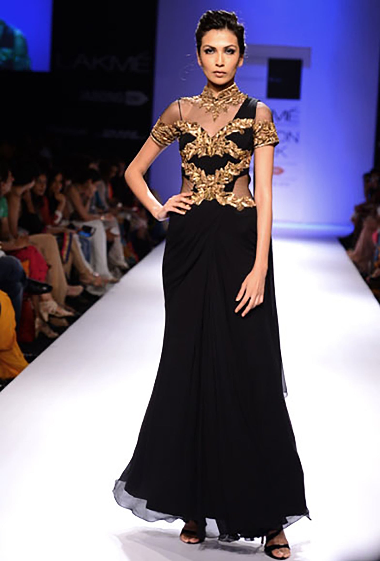Draped saree gown with an attached Pallu