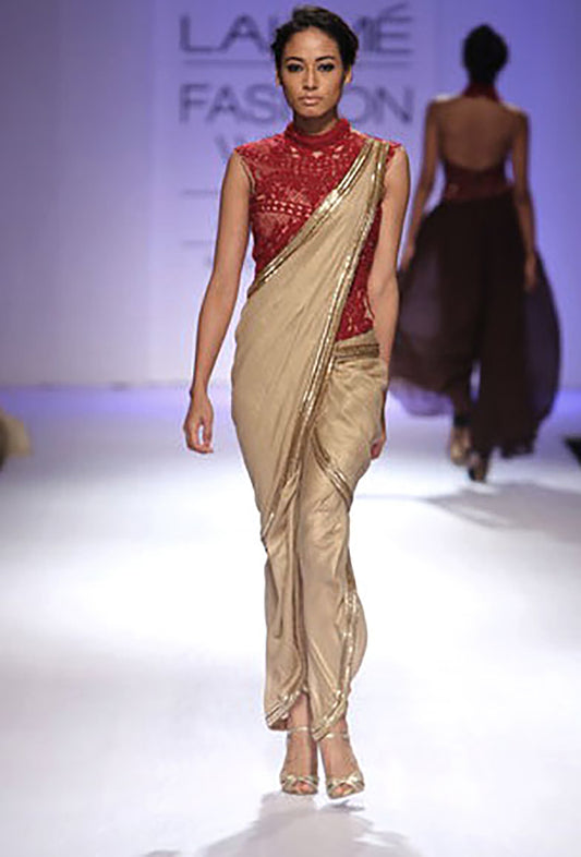 Dhoti saree gown with Attached Bodice