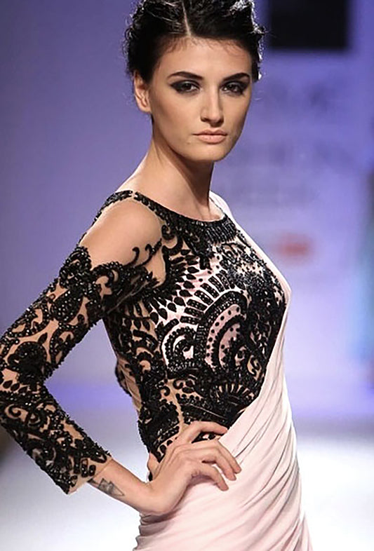 Saree gown with a slit