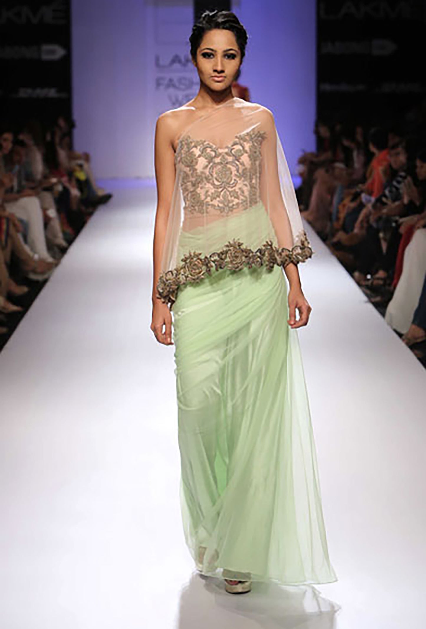 Tube saree gown with a cape