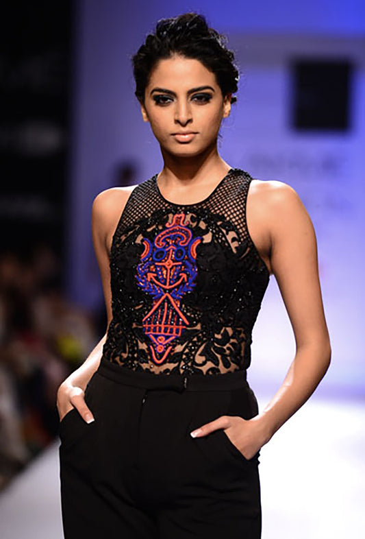 Bodysuit embroidered top with pants