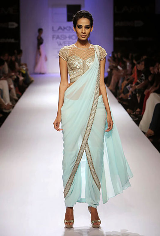 Dhoti saree gown with attached bodice