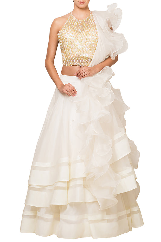 Blouse with Ruffle Lehenga & Dupatta