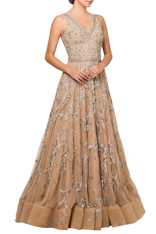 V Neck Flounce Gown