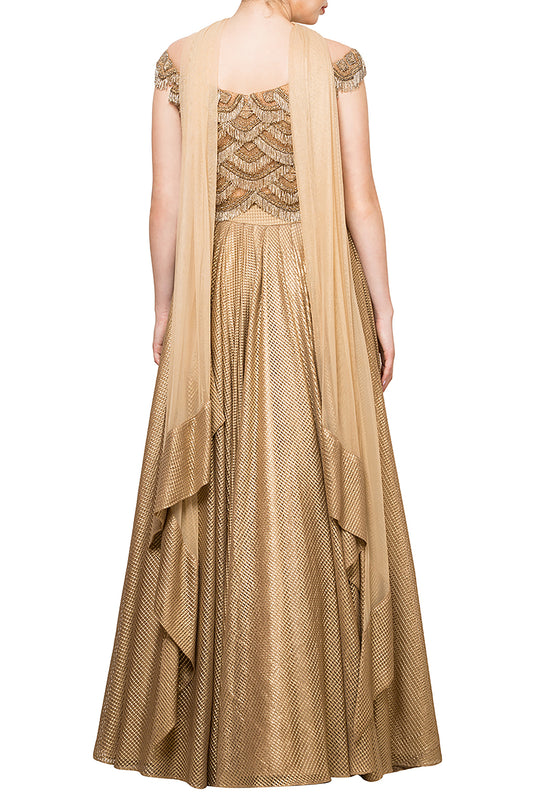 Gold Blouse with Lehenga & dupatta