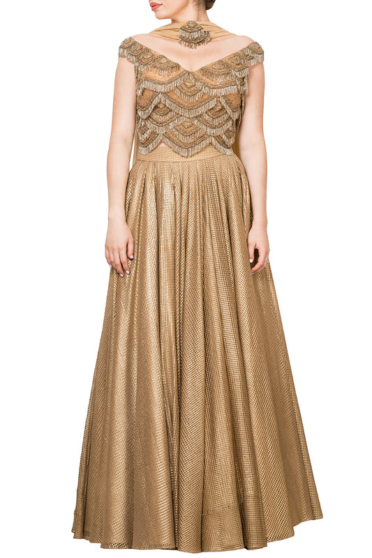 Gold Blouse with Lehenga & dupatta