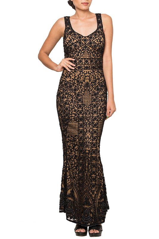 Fitted straight cut gown with Embellishment
