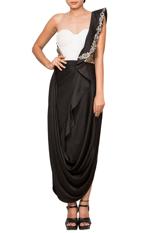 White & Black PVC emb Gown