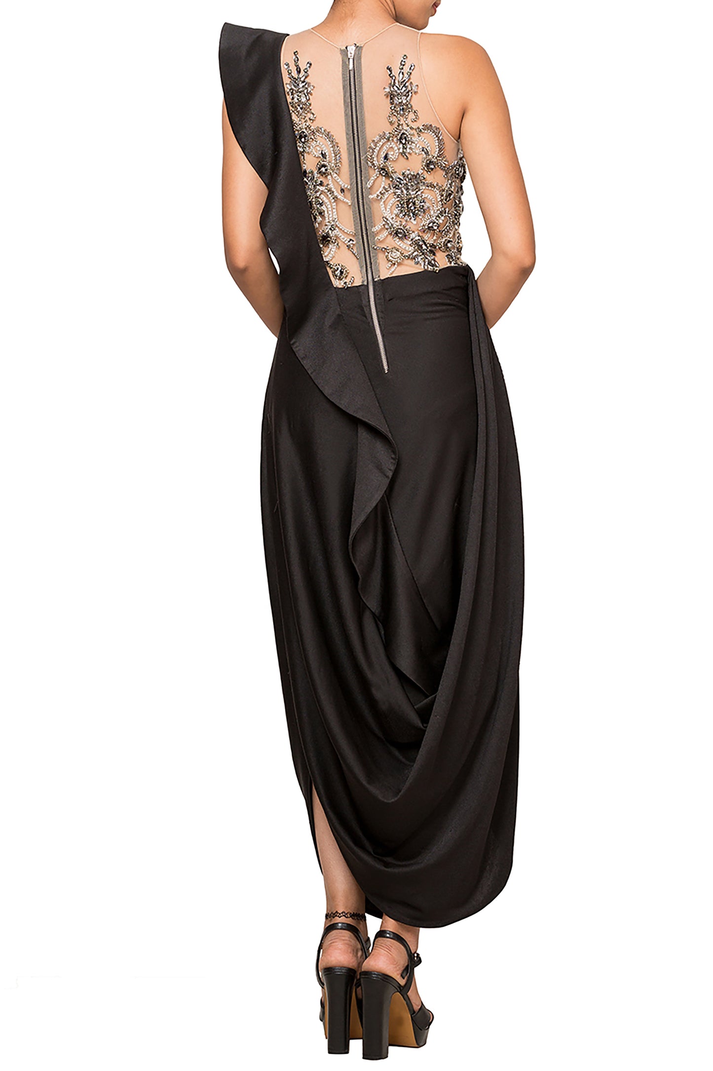 White & Black PVC emb Gown