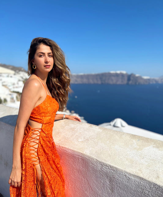 Halter Criss Cross Lace Gown