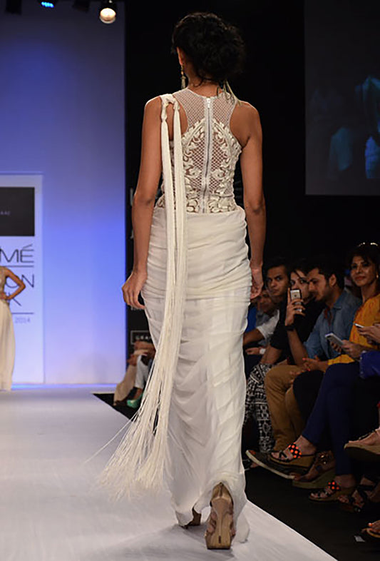 Draped Pleated Saree Gown with Tassel Pallu