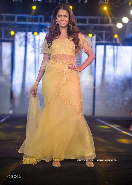 Ruffle Saree Gown with Feathers