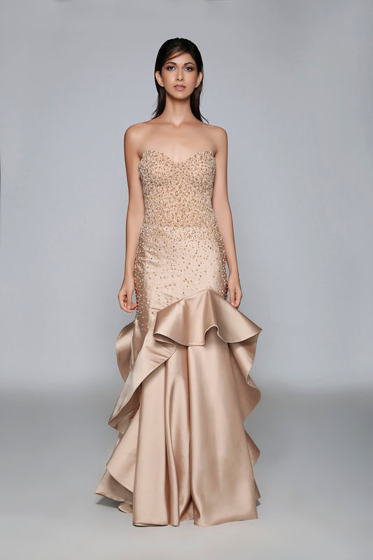 Structure Gown with Side Cape