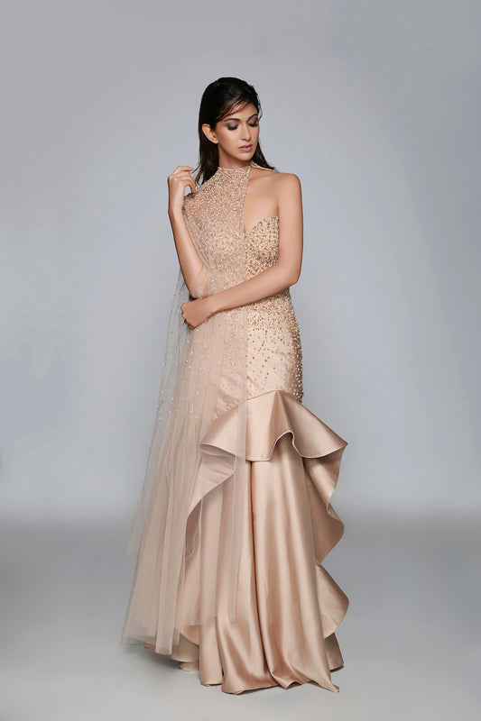 Structure Gown with Side Cape