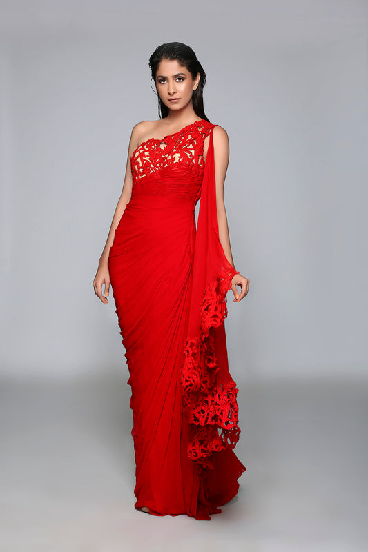 One Shoulder Saree Gown