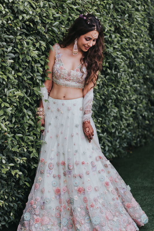 Lime Green Blouse, Lehenga & Dupatta