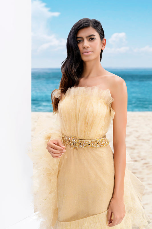 Tube ruffle saree gown