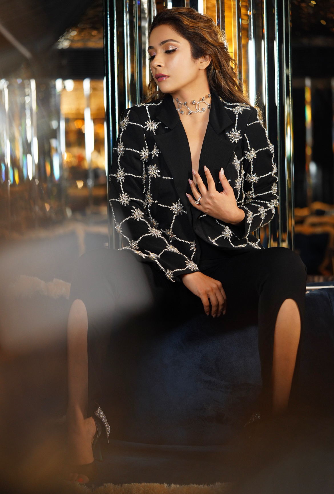 Black and Crystal embellished panstuit