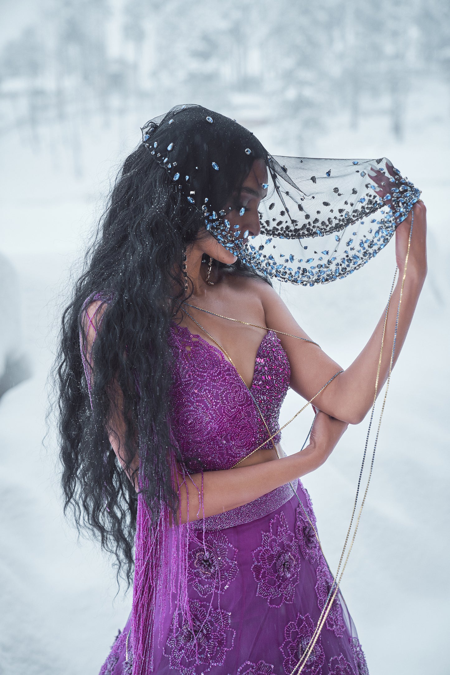 Lorelei- Plum floral rose lehenga set