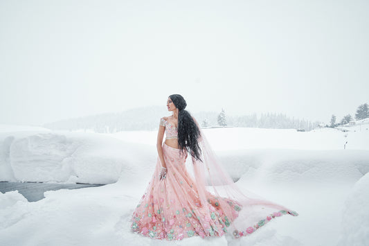 Rheya- Peach floral embroidered lehenga set