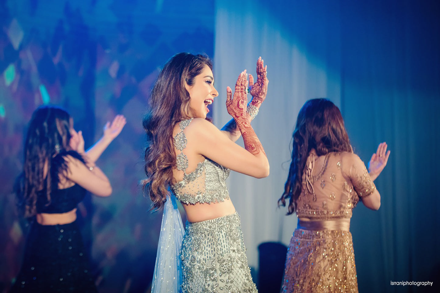 Embroidered Blouse, Flounced Lehenga, attached Dupatta