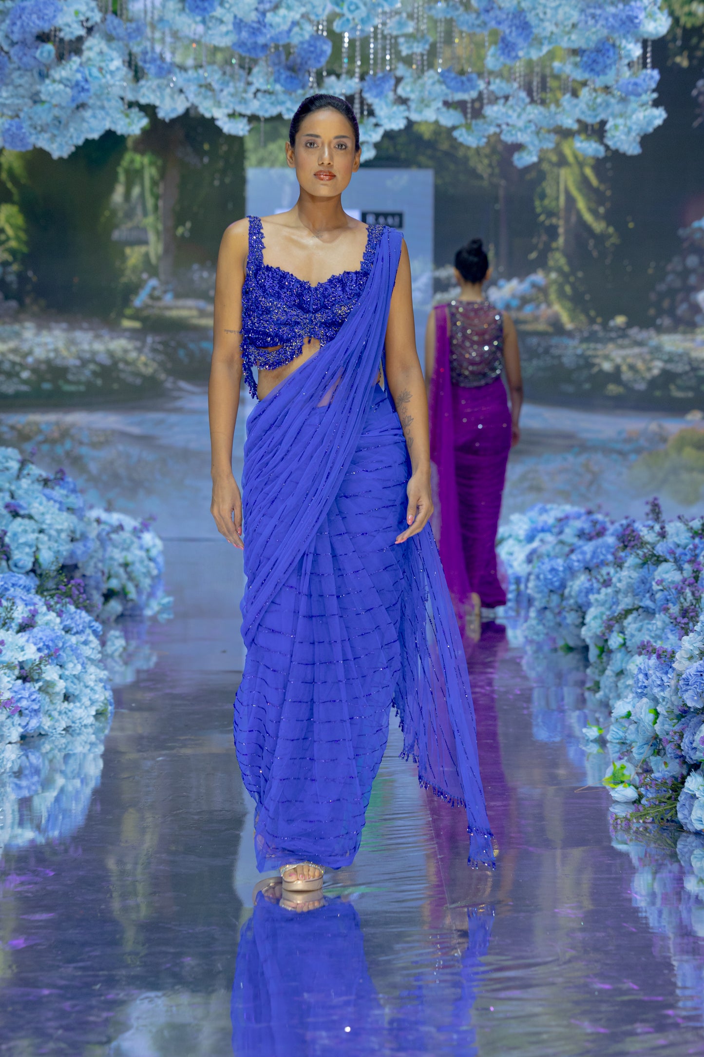 Blue Rose-cut Crystal Sari